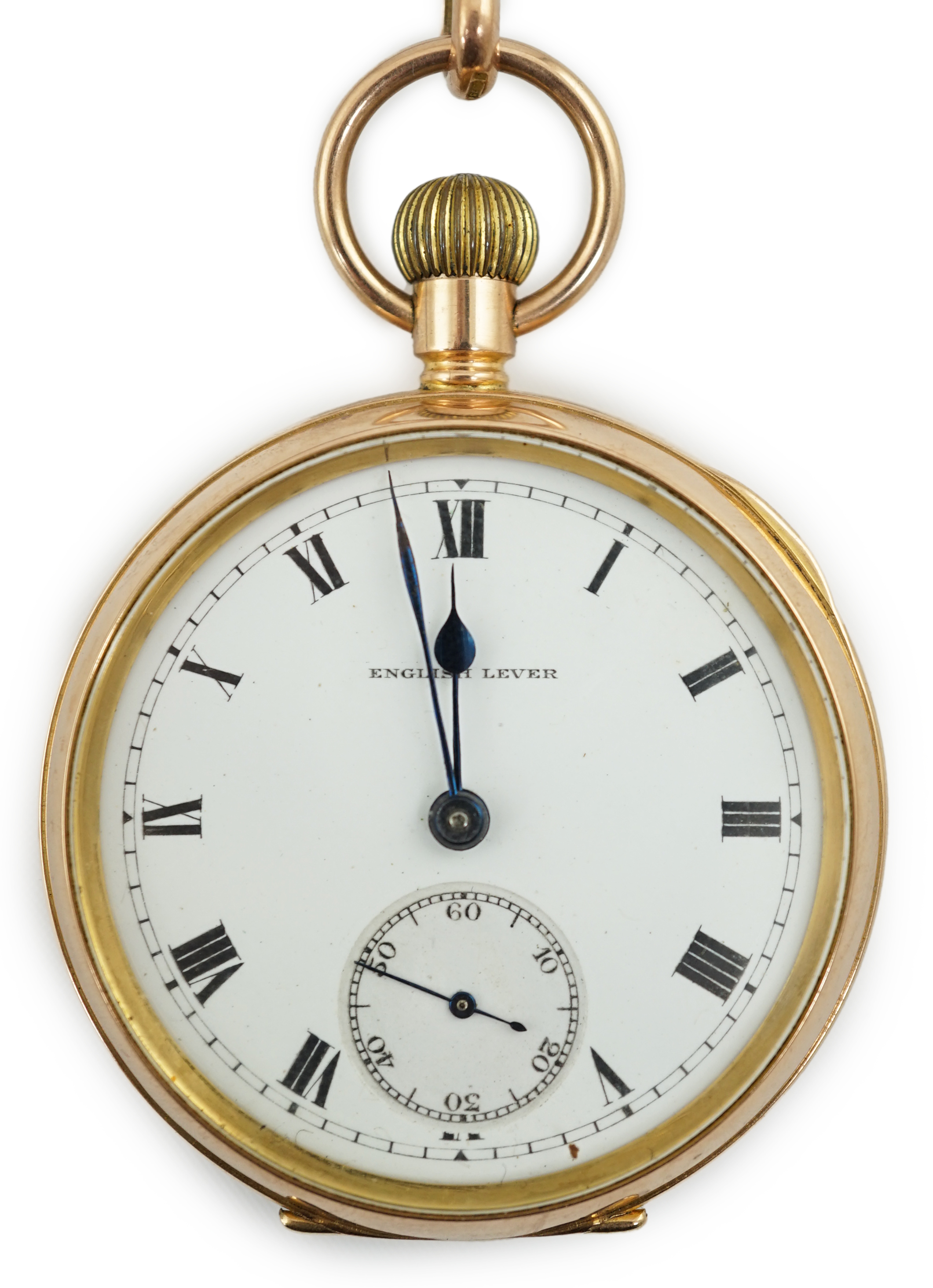 A George V 9ct gold English Lever open face keyless pocket watch